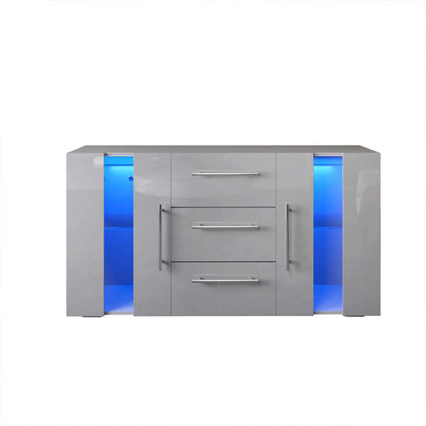 135cm Grey High Gloss Front Matt Body Cabinet Cupboard Sideboard