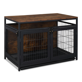 37.4 \\"Furniture Dog Cage, Super Sturdy Dog Cage, Dog Crate for Small/Medium Dogs, Three door and Three lock,  Anti-chew Features, Pet Crate furniture, End Table Night Stand Indoor Use, Rustic Brown 