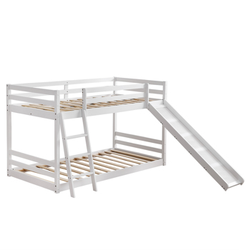 Elevated Cross Guard Rail with Slide Twin Pine Wooden Bed White