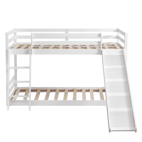 Elevated Cross Guard Rail with Slide Twin Pine Wooden Bed White