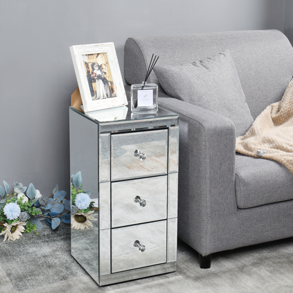 FCH Mirrored Nightstand, Silver Side/End Table for Living Room Bedroom