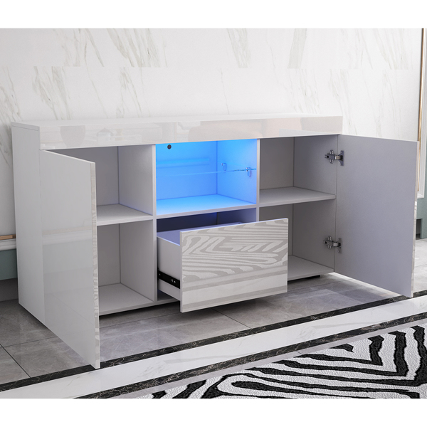 135cm TV Unit Cabinet Stand Sideboard Cupboard Matt Body High Gloss Doors LED