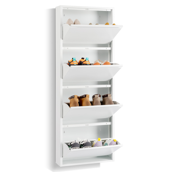 4 Drawer Shoe Cabinet, 4Tier Shoe Rack Storage Organizer, White Color