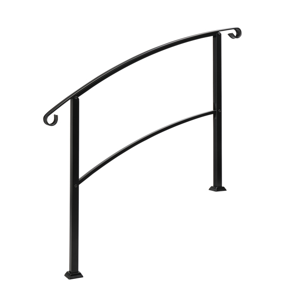 Artisasset Outdoor 1-4 Steps Adjustable Wrought Iron Handrails Black