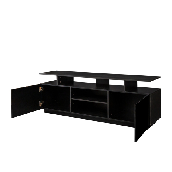 FCH Black Modern LED TV Stand for 65-inch TV, High Glossy Gaming Entertainment Center with Double Shelves & Double Door Storage, TV Media Center for Living Room, Bedroom