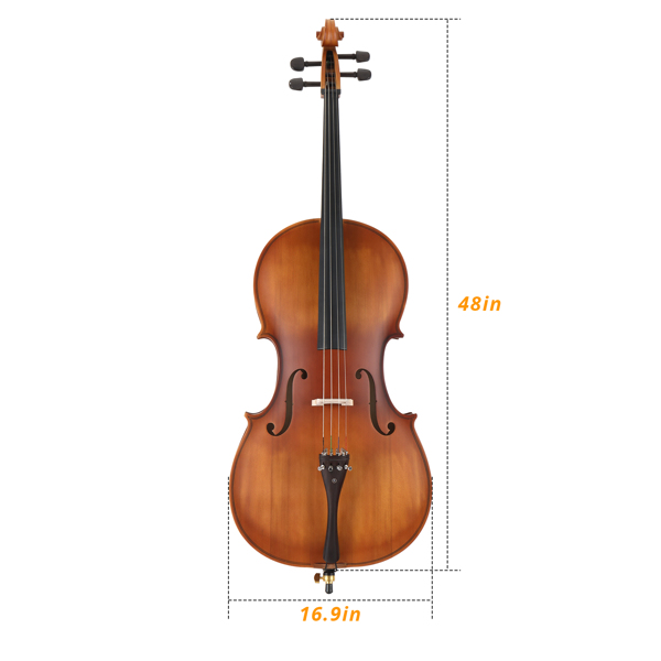 Full Side 4/4 Matte Natural Color Spruce Panel Cello with Bag Bow Rosin Bridge Strings