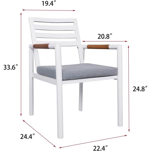 2Pcs Outdoor Dining Chairs, Aluminum Dining Armchair with Cushion