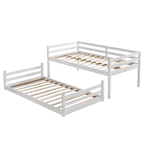 Double-Layer Mother-In-Law Cross Brace Guardrail Guardrail Inclined Ladder Twin Pine Wood Can Be Split Into Single-Layer Bed Wooden Bed White