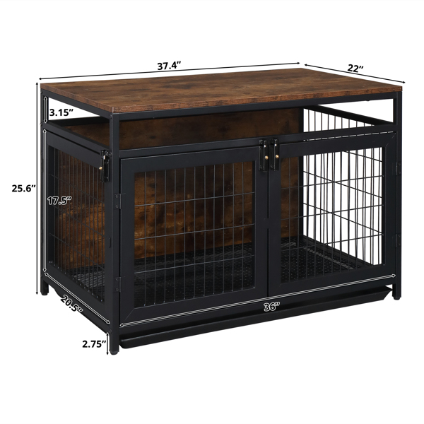 37.4 "Furniture Dog Cage, Super Sturdy Dog Cage, Dog Crate for Small/Medium Dogs, Three door and Three lock,  Anti-chew Features, Pet Crate furniture, End Table Night Stand Indoor Use, Rustic Brown 