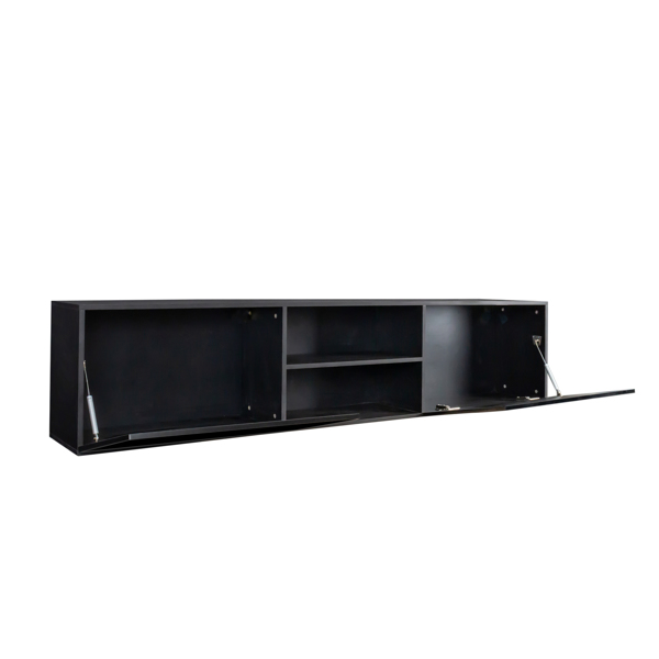FCH Modern Minimalist Floating TV Stand for 65-inch TVs, High Glossy Wall-Mounted Entertainment Center with 2 Large Drawers & Display Shelves, Black