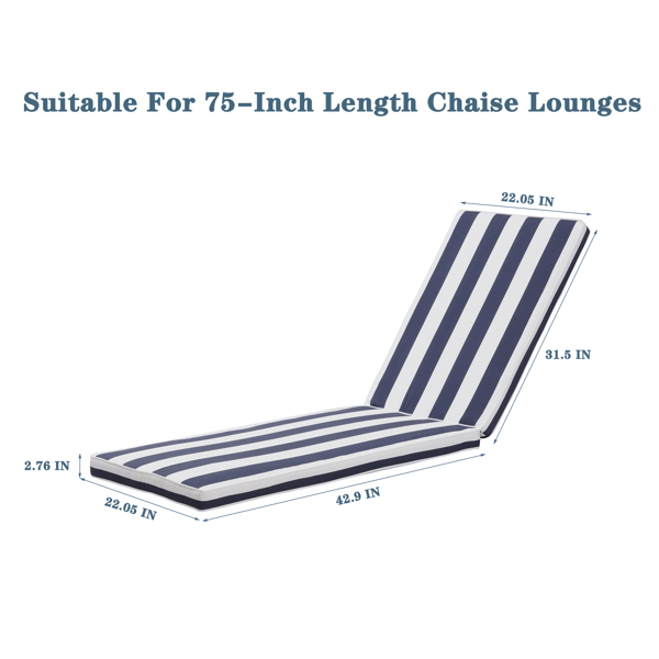 Outdoor Chaise Lounge Cushion Replacement Patio Seat Cushion ,Blue White Stripe [Sale to Temu is Banned.Weekend can not be shipped, order with caution]