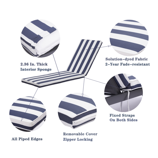 Outdoor Chaise Lounge Cushion Replacement Patio Seat Cushion ,Blue White Stripe [Sale to Temu is Banned.Weekend can not be shipped, order with caution]