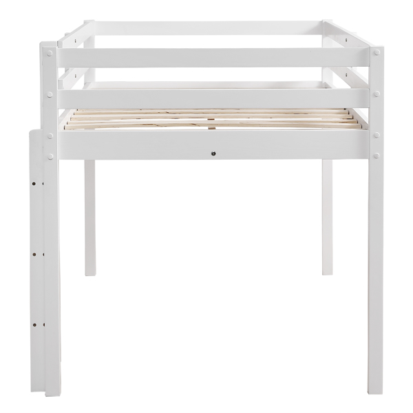 Elevated Cross Bracing Straight Ladder Twin Pine Wooden Bed White