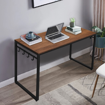 Walnut 55”Office Desk with 8 Hooks