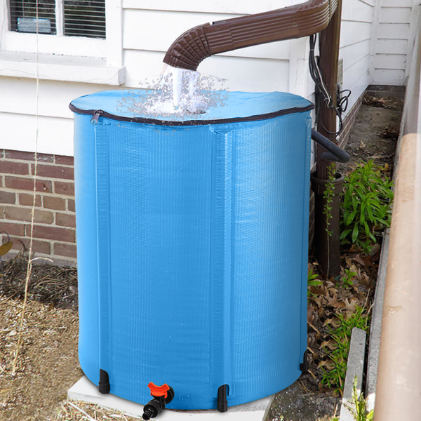 50 Gallon Folding Rain Barrel Water Collector Blue
