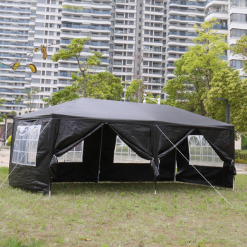 10\\'x20\\' Outdoor Party Tent with 6 Removable Sidewalls, Waterproof Canopy Patio Wedding Gazebo, Black