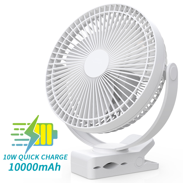 10000mAh Rechargeable Portable Fan, 8-Inch Battery Operated Clip on Fan, USB Fan, 4 Speeds, Strong Airflow, Sturdy Clamp for Personal Office Desk Golf Car Outdoor Travel Camping Tent Gym