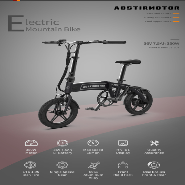 Aostirmotor 14" Electric Bike,350W 7.5Ah/36V E Bike, Lightweight Folding Electric Bicycles for Adult(White)