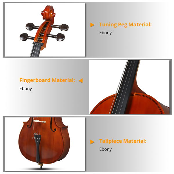 Full Side 4/4 Natural Color Spruce Panel Cello Tiger pattern process with Bag Bow Rosin Bridge Strings