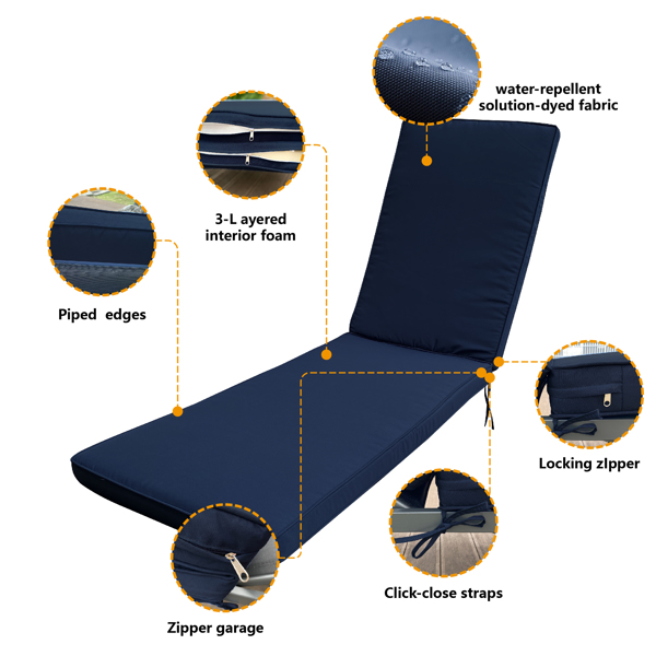 Outdoor Lounge Chair Cushion Replacement Patio Funiture Seat Cushion Chaise Lounge Cushion，NAVY BLUE [Sale to Temu is Banned.Weekend can not be shipped, order with caution]