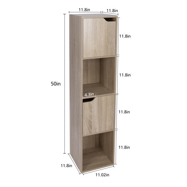 Storage Bookcase with 4 Cube Organizers,2 Cabinets with Doors and 2 Open Cubes Book Display Shelves 4 Tiers