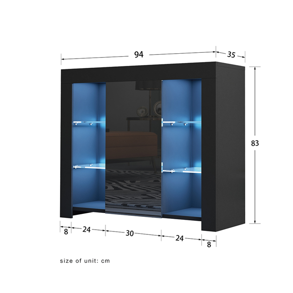 94cm Black Sideboard Cupboard Display Cabinet RGB LED 