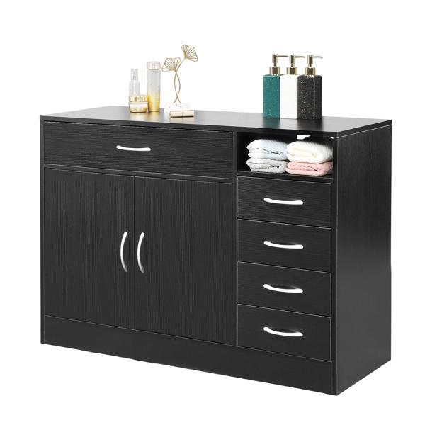 FCH MDF With Triamine Double Doors And Five Drawers Bathroom Cabinet Black