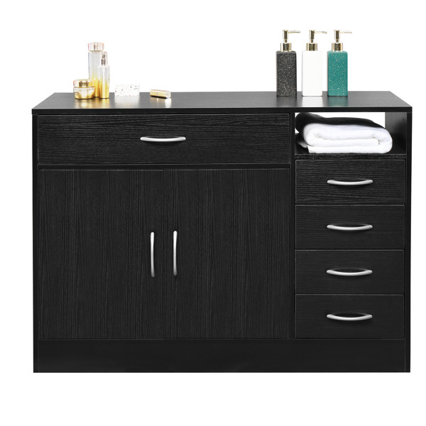 FCH MDF With Triamine Double Doors And Five Drawers Bathroom Cabinet Black