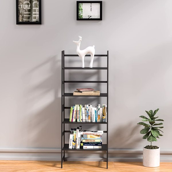 WTZ Book Shelf, Black Bookshelf, Ladder Bookcase, 4 Tier Tall Book case for Bedroom, Living Room, Office MC-801