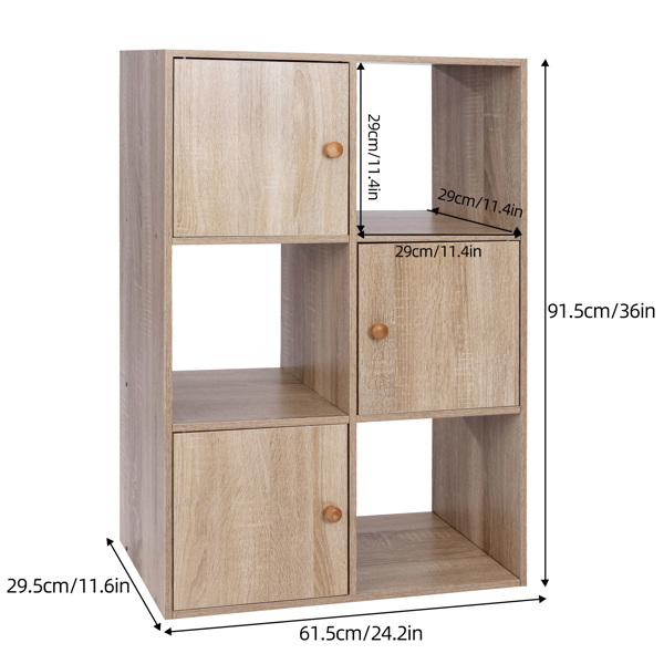 Storage Bookcase with 6 Cube Organizers,3 Cabinets with Doors and 3 Open Cubes Book Display Shelves 3 Tiers