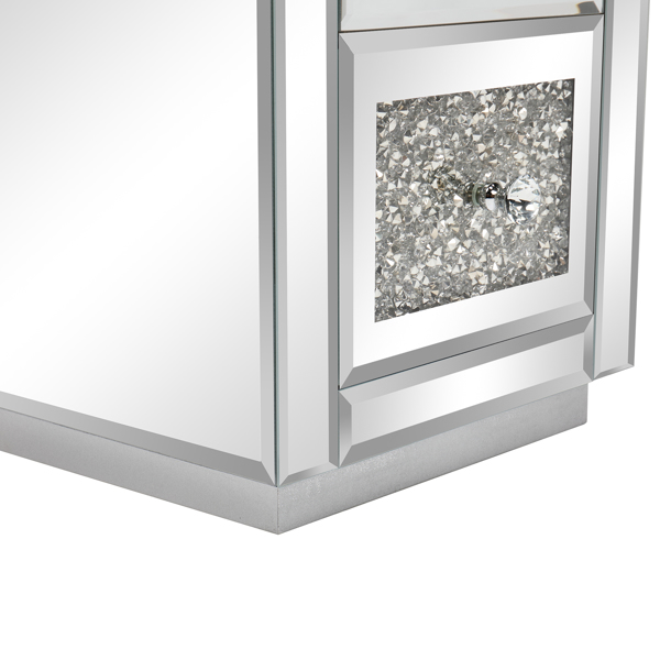 FCH Mirrored Nightstand with 3-Drawers, Crystal Accent Silver Side/End Table for Living Room Bedroom