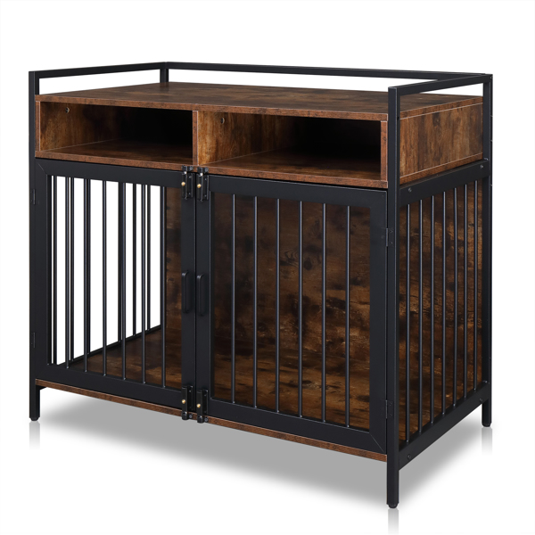 41 "Furniture Dog Cage, Metal Heavy Duty Super Sturdy Dog Cage, Dog Crate for Small/Medium Dogs, Double Door and Double Lock, with Storage and Anti-chew Features, Dog House, Rustic Brown