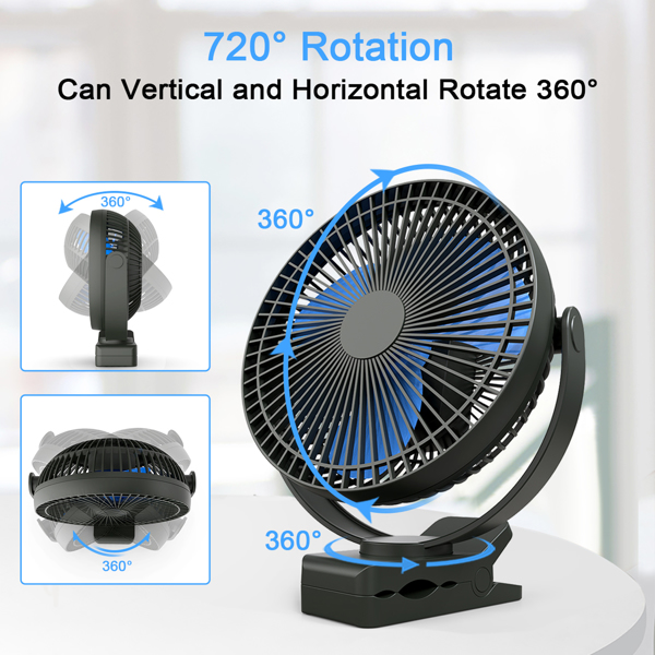 10000mAh Rechargeable Portable Fan, 8-Inch Battery Operated Clip on Fan, USB Fan, 4 Speeds, Strong Airflow, Sturdy Clamp for Personal Office Desk Golf Car(Notice: Cannot ship out the goods at weekends