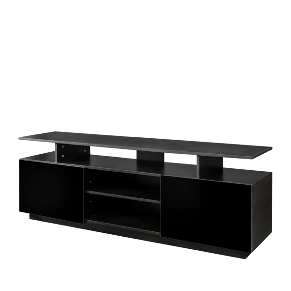FCH Black Modern LED TV Stand for 65-inch TV, High Glossy Gaming Entertainment Center with Double Shelves & Double Door Storage, TV Media Center for Living Room, Bedroom
