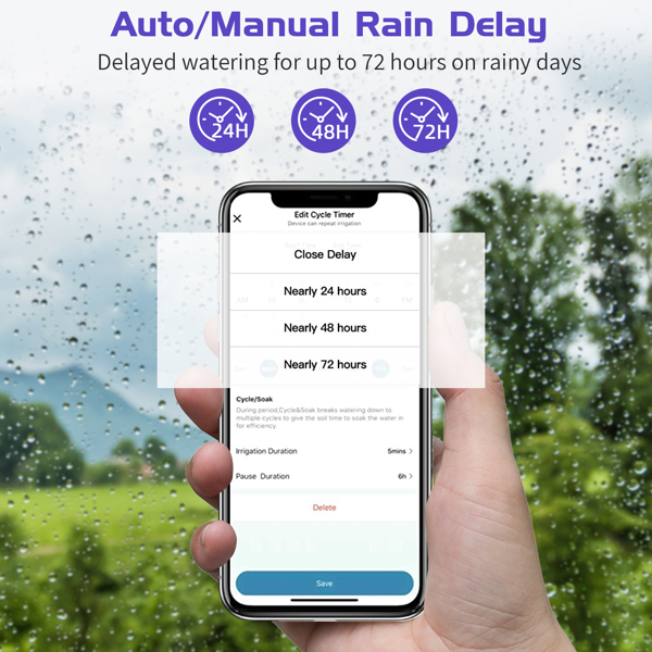 Bluetooth Sprinkler Timer, WiFi Smart Irrigation Water Timer, Wireless Remote APP & Voice Control, Rain Delay/ Manual/ Automatic Watering System(Notice: Cannot ship out the goods at weekends.)