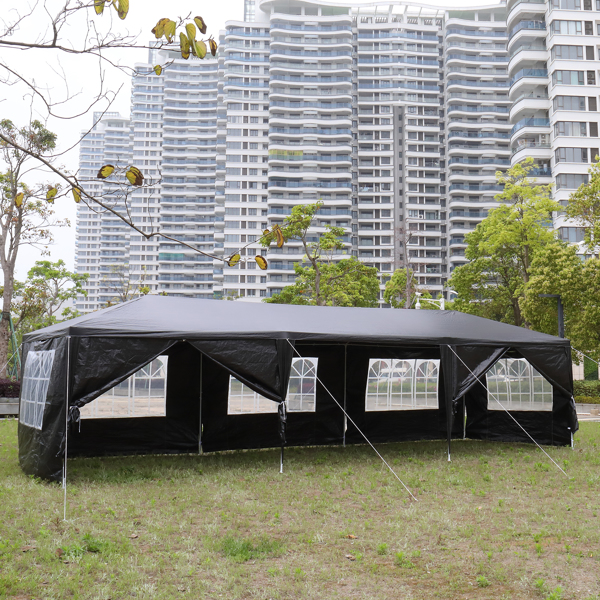10'x30' Outdoor Party Tent with 8 Removable Sidewalls, Waterproof Canopy Patio Wedding Gazebo, Black