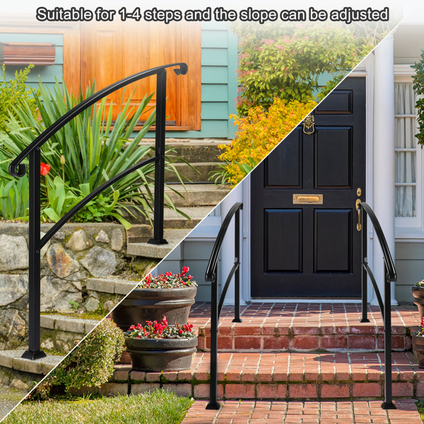Artisasset Outdoor 1-4 Steps Adjustable Wrought Iron Handrails Black
