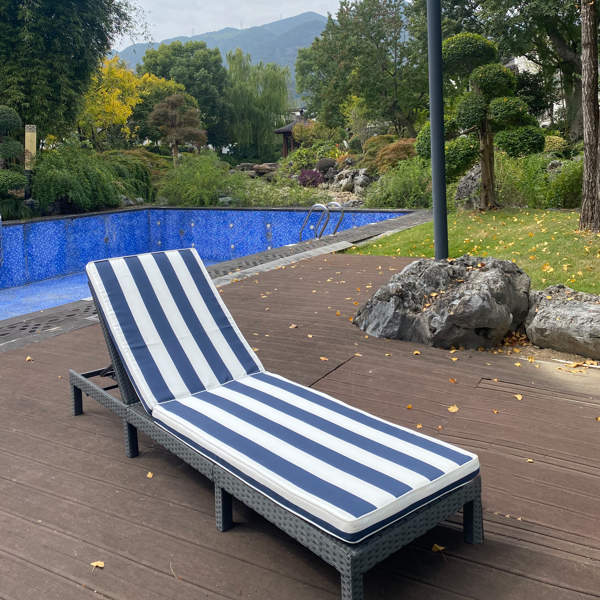 Outdoor Chaise Lounge Cushion Replacement Patio Seat Cushion ,Blue White Stripe [Sale to Temu is Banned.Weekend can not be shipped, order with caution]