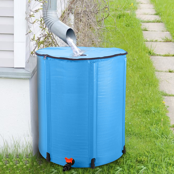 50 Gallon Folding Rain Barrel Water Collector Blue