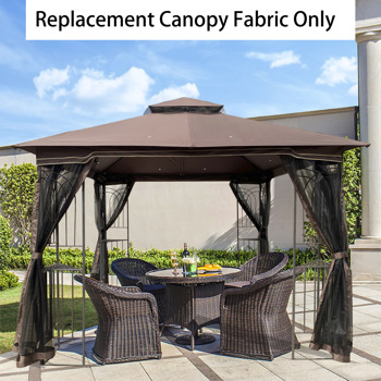 10 x 10 Ft Patio Double Roof Gazebo Replacement Canopy Top Fabric,Brown