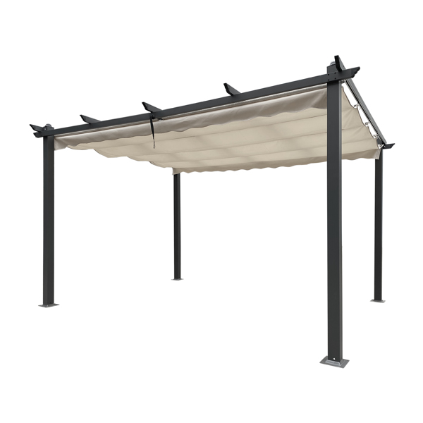 13 x 10 Ft Outdoor Patio Retractable Pergola With Canopy Sunshelter, Beige [Sale to Temu is Banned.Weekend can not be shipped, order with caution]