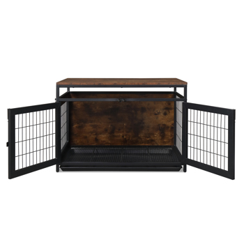 37.4 \\"Furniture Dog Cage, Super Sturdy Dog Cage, Dog Crate for Small/Medium Dogs, Three door and Three lock,  Anti-chew Features, Pet Crate furniture, End Table Night Stand Indoor Use, Rustic Brown 
