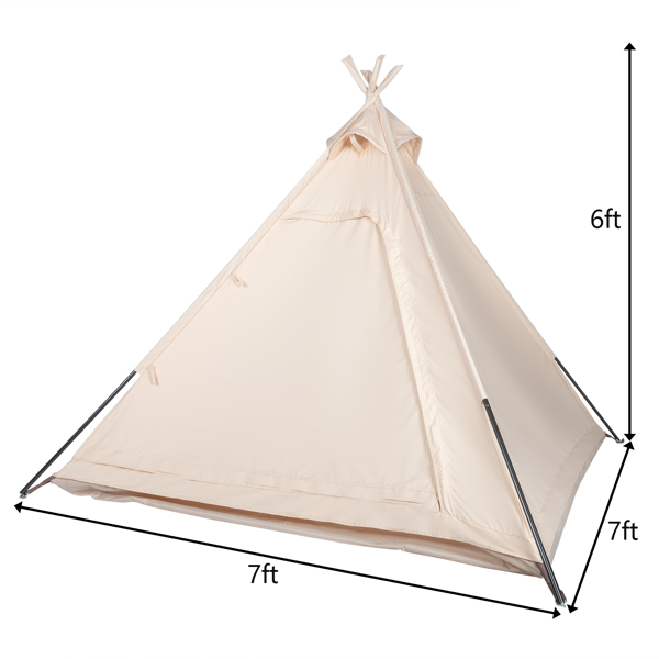 225*225*205cm Triangle Cotton White Mesh Camping Tent Khaki