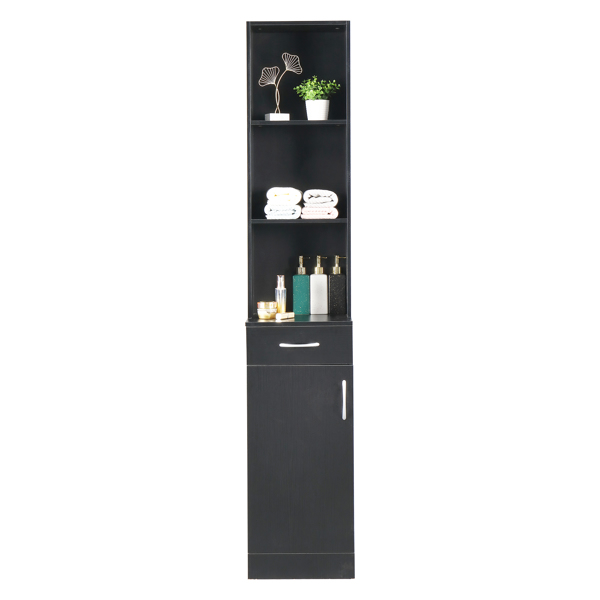 FCH MDF With Triamine One Door One Drawer Three Compartments High Cabinet Bathroom Wall Cabinet Black