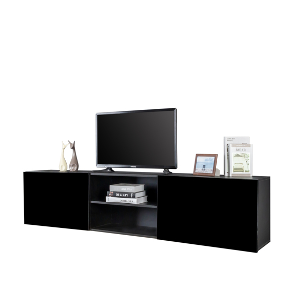 FCH Modern Minimalist Floating TV Stand for 65-inch TVs, High Glossy Wall-Mounted Entertainment Center with 2 Large Drawers & Display Shelves, Black