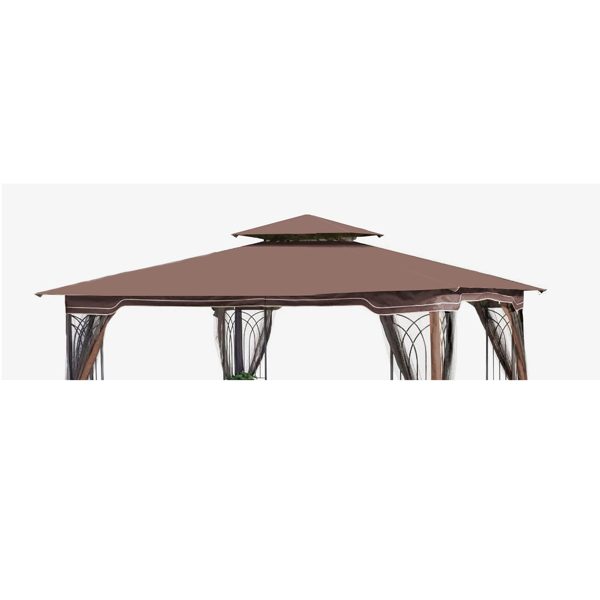 10 x 10 Ft Patio Double Roof Gazebo Replacement Canopy Top Fabric,Brown [Sale to Temu is Banned.Weekend can not be shipped, order with caution]
