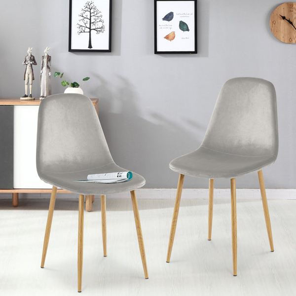 Mid Century Gray Dining Chairs for 4, Metal legs, Velvet Cover