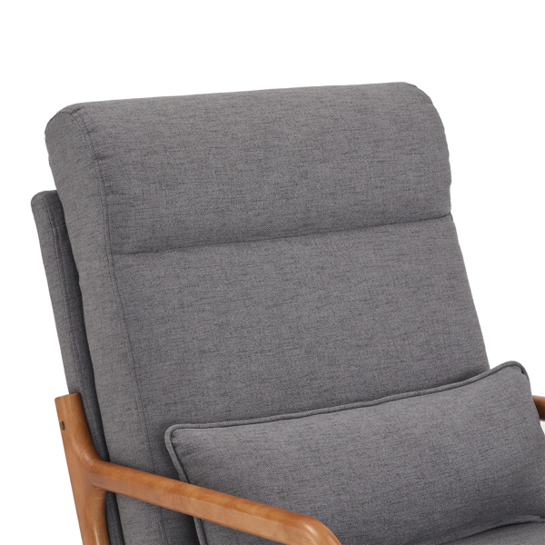 High Back Solid Wood Armrest Backrest Iron Frame Linen Indoor Leisure Chair  Dark Grey