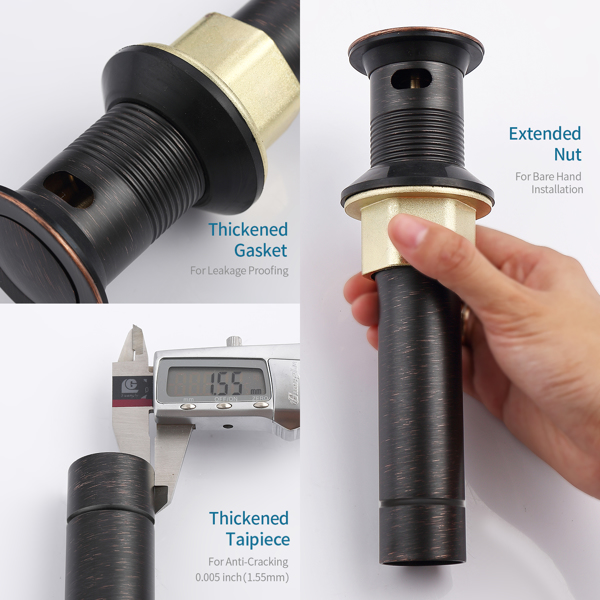 弹出式不锈钢排水管，带溢流防堵塞，用于容器水槽盥洗室洗手盆排水管，带有滤网篮，油布青铜【周末不发货，TK/TEMU订单仅支持自提】-6