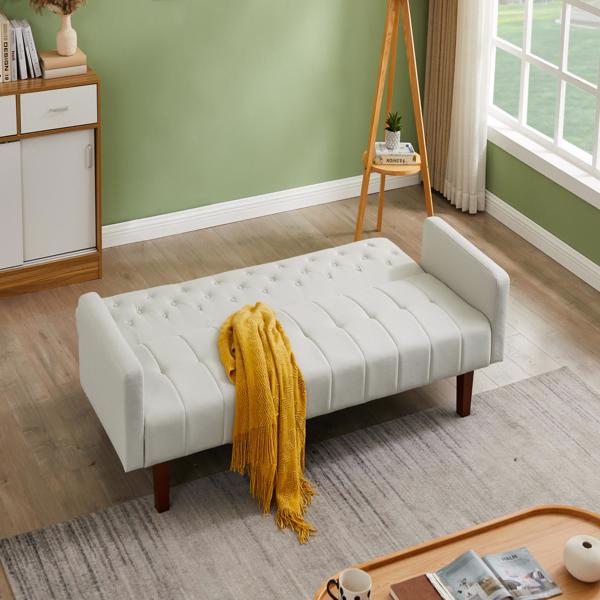 Beige, Linen, Convertible Double Folding Living Room Sofa Bed (Eucalyptus wood frame)